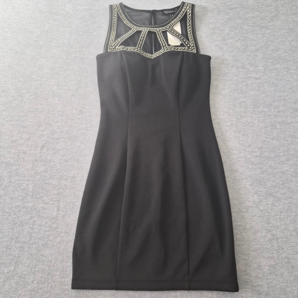 Xtraordinary Black Studded Illusion Mesh Mini Bodycon Dress Size 5 D65141DB8